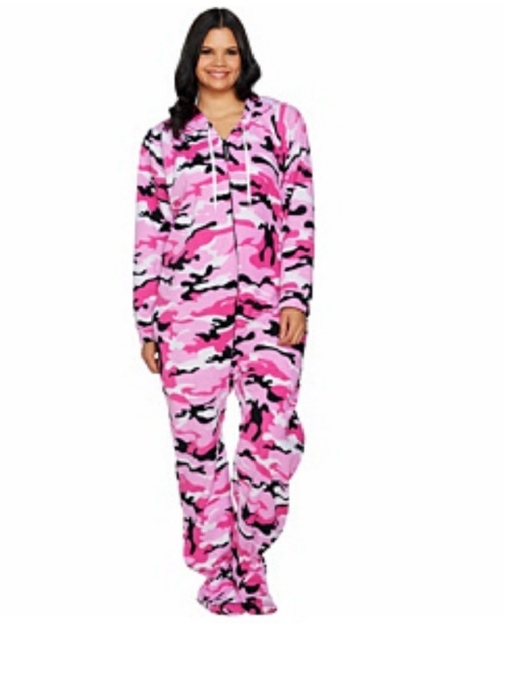 Forever Lazy Pink Camo Fleece Onesie Jumpsuit with Hood
